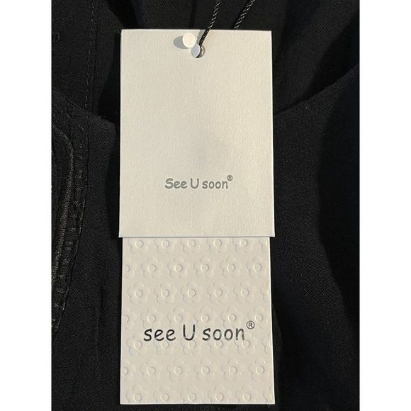 ANTHROPOLOGIE SEE U SOON Blouse Embroidered Flowy Pullover Top Black Small NWT - Picture 7 of 9